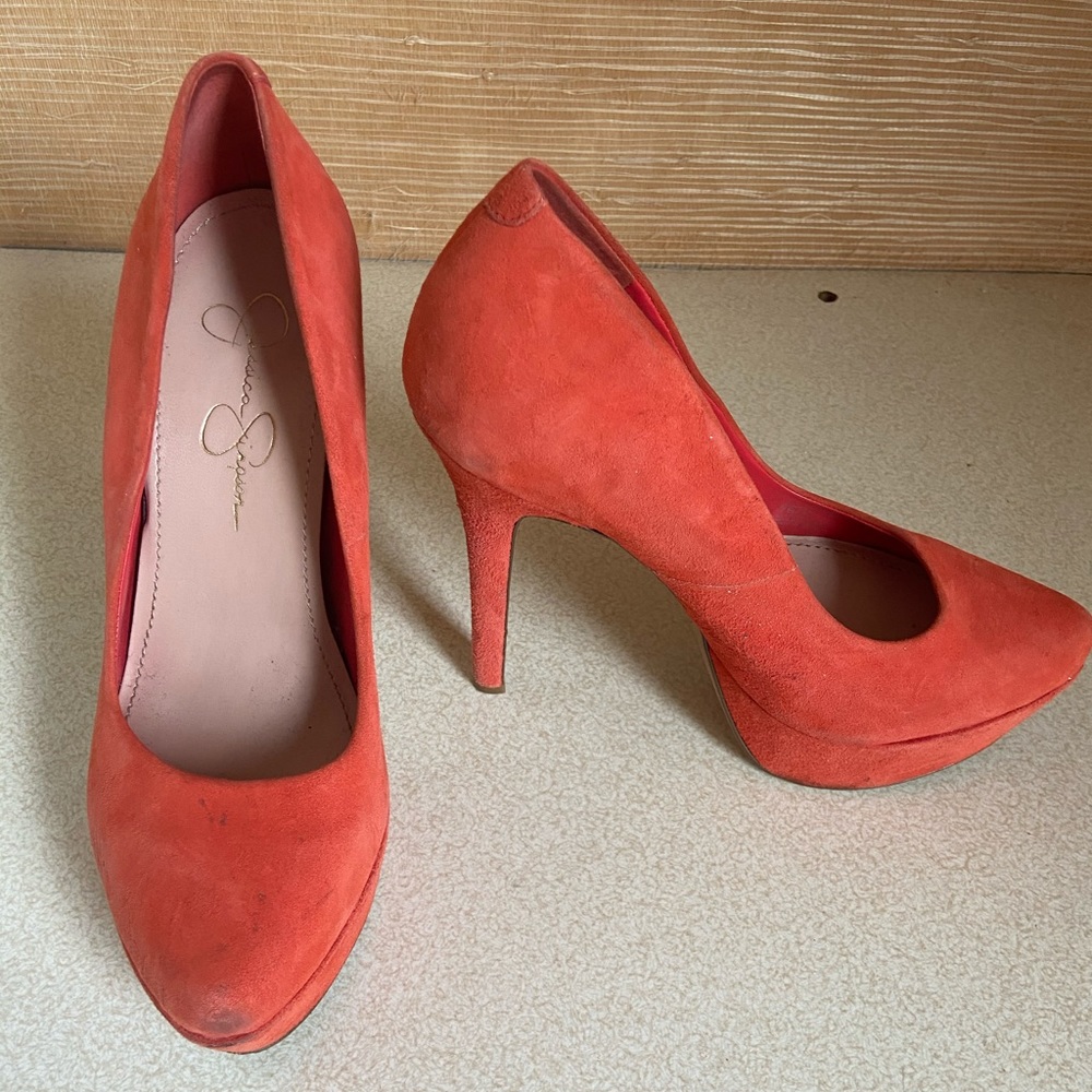 Jessica Simpson Bright Orange Suede Platforms